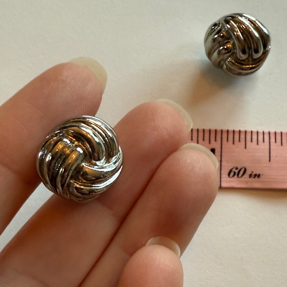 Vintage Silver-Tone Knot Clip On Earrings